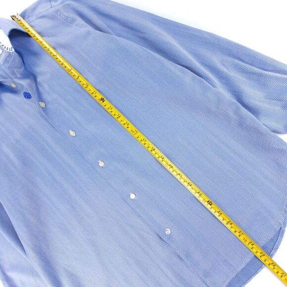 ROBERT GRAHAM Chevron Print Long Sleeve Button Down Dress Shirt Mens Medium Blue - Picture 3 of 12